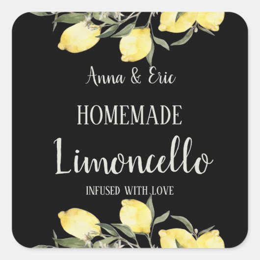Homemade Limoncello Elegant Modern Wedding Quadratischer Aufkleber (Vorderseite)