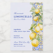 Homemade Limoncello Italian Blue Tile Floral Lemon Weinetikett (Einzelnes Label)