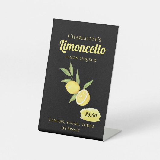 Homemade Limoncello Lemon Lemon Lemon Likörpreis Sockelschild (Vorderseite)