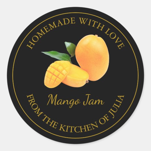 Homemade Mango Jam Label | Schwarz Runder Aufkleber (Vorderseite)