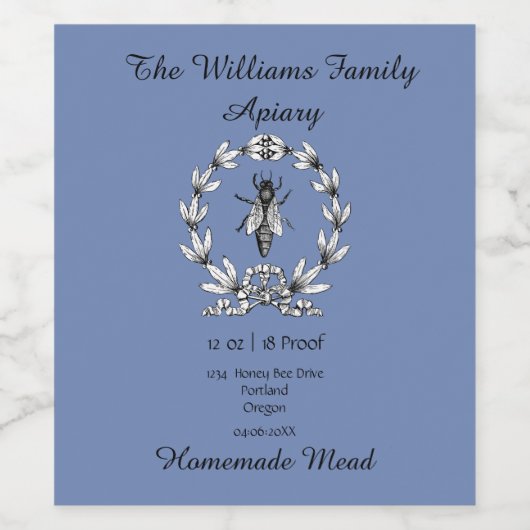 Homemade Mead | Honigwein | Queen Bee on Blue Weinetikett (Einzelnes Label)
