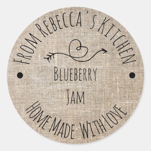Homemade mit dem Rustic Burlap Jam Canning Label d Runder Aufkleber (Vorderseite)