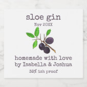 Homemade mit dem Sloe-Gin-Label der Liebe Alkoholflaschenetikett (Einzelnes Label)