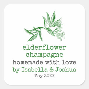 Homemade mit Liebe Elderflower Chanpagne Label Quadratischer Aufkleber