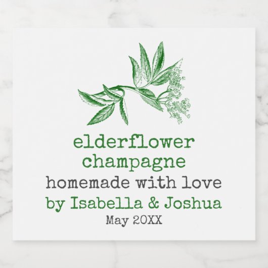 Homemade mit Liebe Elderflower Chanpagne Label Schaumweinetikett (Einzelnes Label)