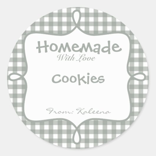 Homemade mit Liebe Gingham Runder Aufkleber (Vorderseite)