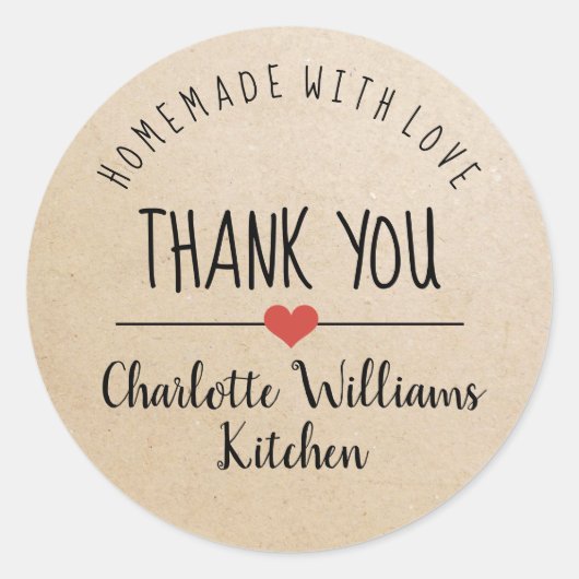 Homemade mit Liebe kraft danke Ihnen klassische Ru Runder Aufkleber (Vorderseite)