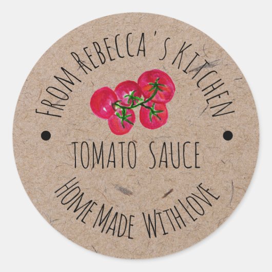 Homemade mit Liebe Kraft Paper Tomato Sauce Label Runder Aufkleber (Vorderseite)