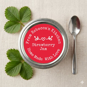 Homemade mit Liebe Red   Strawberry Jam Canning Runder Aufkleber
