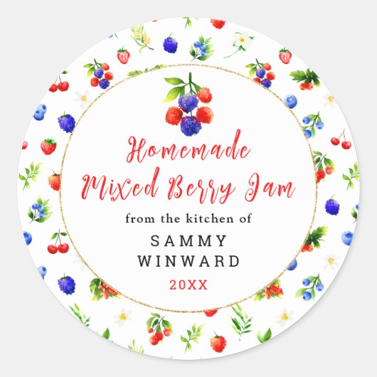 Homemade Mixed Berry Jam Canning Label Runder Aufkleber (Vorderseite)
