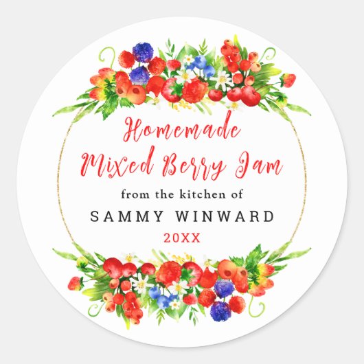 Homemade Mixed Berry Jam Canning Label Runder Aufkleber (Vorderseite)
