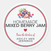 Homemade Mixed Berry Jam Label Personalized Runder Aufkleber (Vorderseite)