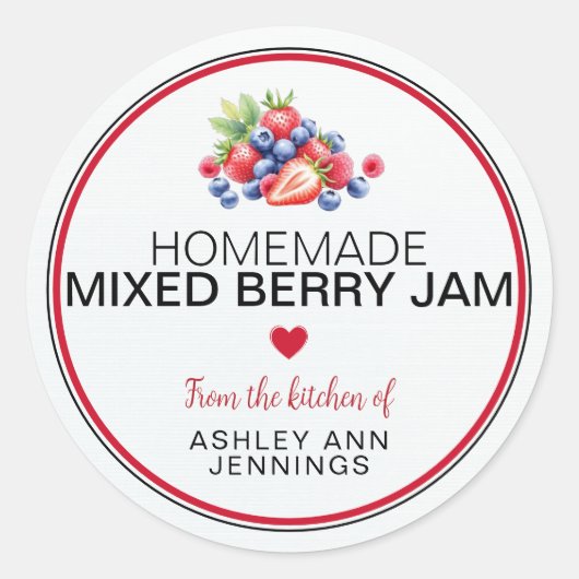 Homemade Mixed Berry Jam Label Personalized Runder Aufkleber (Vorderseite)
