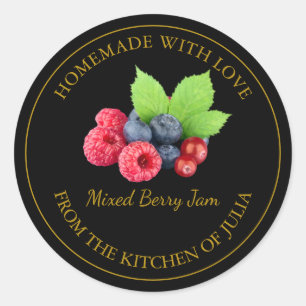 Homemade Mixed Berry Jam Label Schwarz Runder Aufkleber