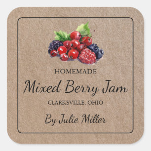 Homemade Mixed Berry Jam Square Kraft Paper Label Quadratischer Aufkleber