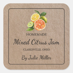 Homemade Mixed Citrus Jam Square Kraft Papier Etik Quadratischer Aufkleber
