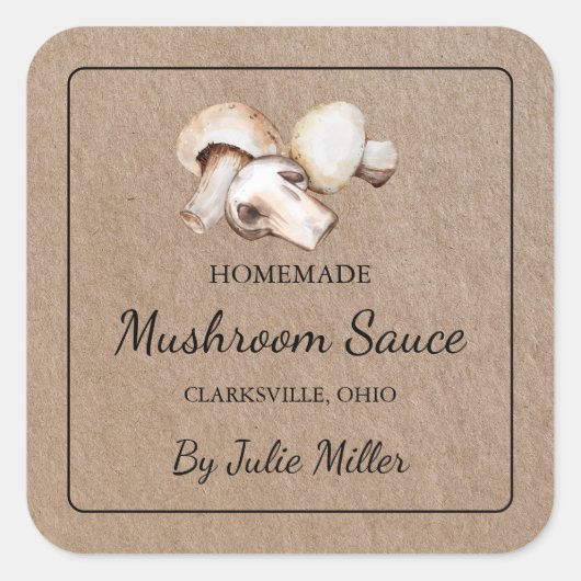 Homemade Mushroom Sauce Square Kraft Paper Label Quadratischer Aufkleber (Vorderseite)