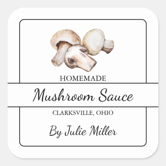 Homemade Mushroom Sauce Square Label Quadratischer Aufkleber (Vorderseite)