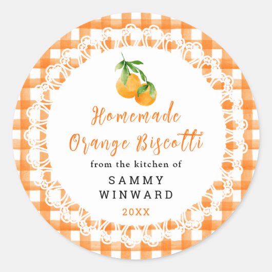Homemade Orange Biscotti Label Runder Aufkleber (Vorderseite)