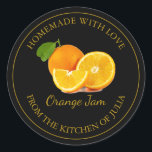 Homemade Orange Jam Label | Schwarz Runder Aufkleber<br><div class="desc">Speziell für Sie!</div>