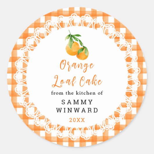 Homemade Orange Loaf Cake Label Runder Aufkleber (Vorderseite)