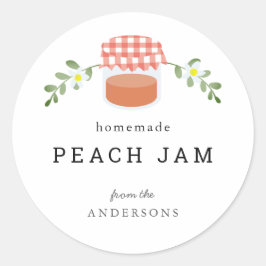 Homemade Peach Jam Jar Floral White Runder Aufkleber