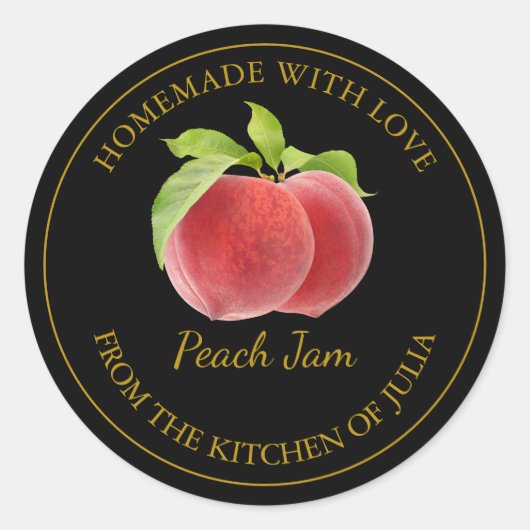 Homemade Peach Jam Label | Schwarz Runder Aufkleber (Vorderseite)