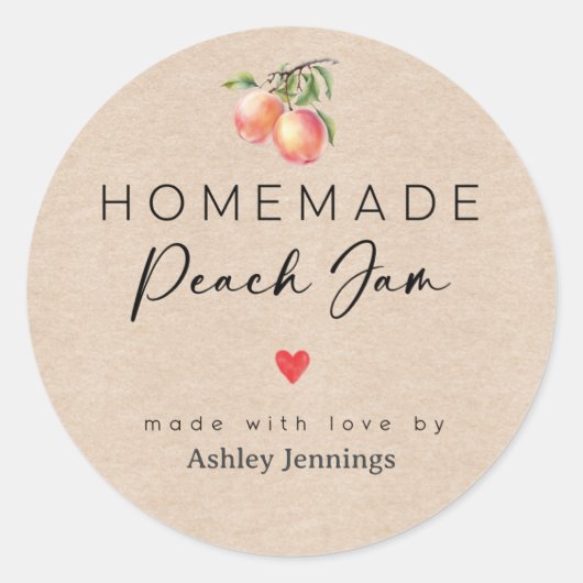 Homemade Peach Jam Labels | Made with Love Runder Aufkleber (Vorderseite)