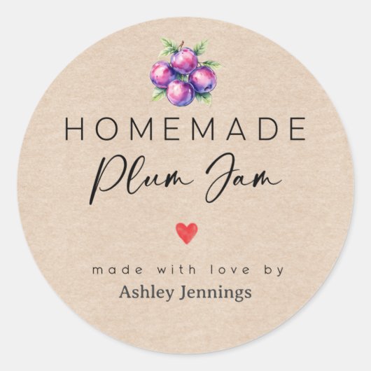 Homemade Plum Jam Labels | Made with Love Stickers (Vorderseite)