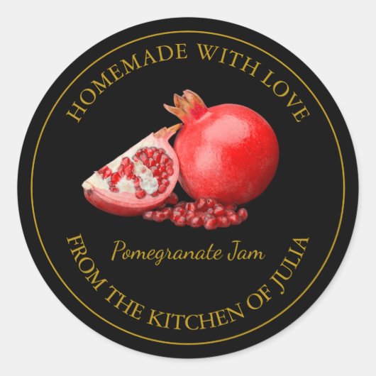 Homemade Pomegranate-Jam-Label | Schwarz Runder Aufkleber (Vorderseite)