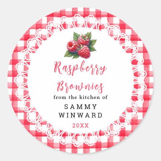 Homemade Raspberry Brownies Label Runder Aufkleber (Vorderseite)