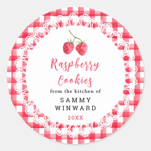 Homemade Raspberry Cookies Label Runder Aufkleber (Vorderseite)