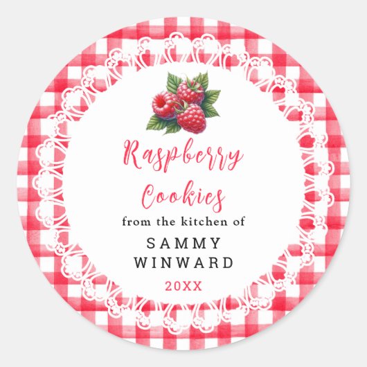 Homemade Raspberry Cookies Label Runder Aufkleber (Vorderseite)