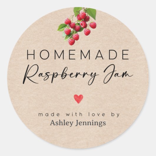 Homemade Raspberry Jam Labels | Made with Love Runder Aufkleber (Vorderseite)
