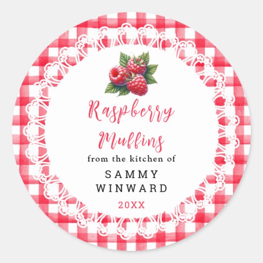 Homemade Raspberry Muffins Label Runder Aufkleber (Vorderseite)