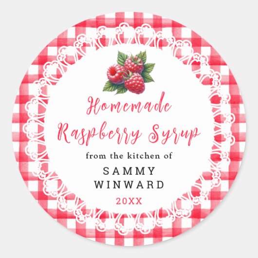 Homemade Raspberry Syrup Label Runder Aufkleber (Vorderseite)