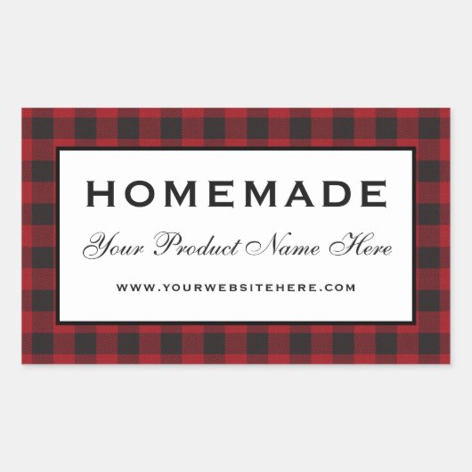 Homemade Red Kariert Rechteckiger Aufkleber (Vorderseite)
