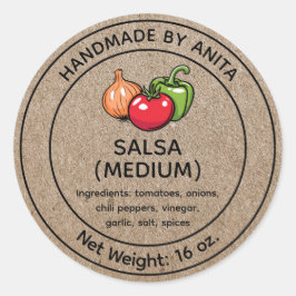 Homemade Salsa Jar Label Kraft Papier Stil Runder Aufkleber