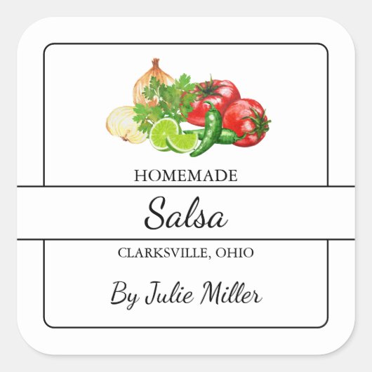 Homemade Salsa Square Label Quadratischer Aufkleber (Vorderseite)