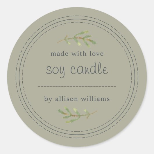 Homemade Sojakandle Pine Sprig schreiben auf Grau- Runder Aufkleber (Vorderseite)
