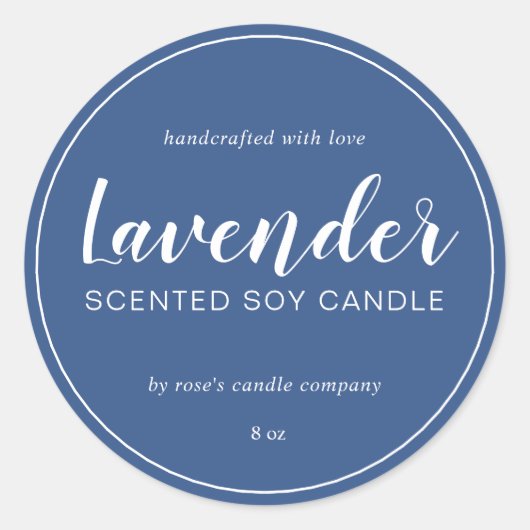 Homemade Soy Candle Chic Calligraphy Classic Blue Runder Aufkleber (Vorderseite)