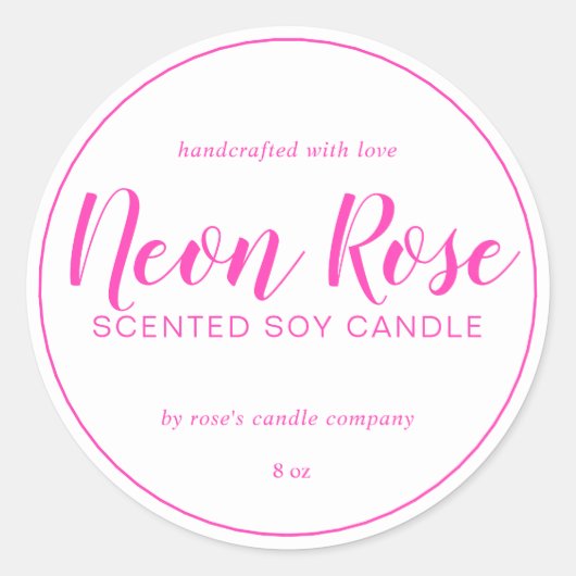Homemade Soy Candle Chic Calligraphy Neon Pink Runder Aufkleber (Vorderseite)
