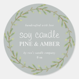 Homemade Soy Candle Pine Sprig Custom Grau Runder Aufkleber