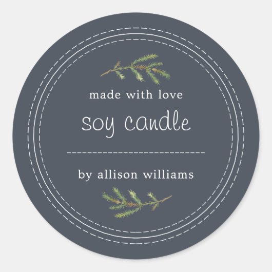 Homemade Soy Candle Pine Sprig schreiben auf dunke Runder Aufkleber (Vorderseite)