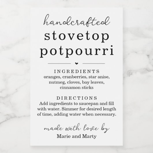 Homemade Stovetop Potpourri Gift Labels Lebensmitteletikett (Einzelnes Label)