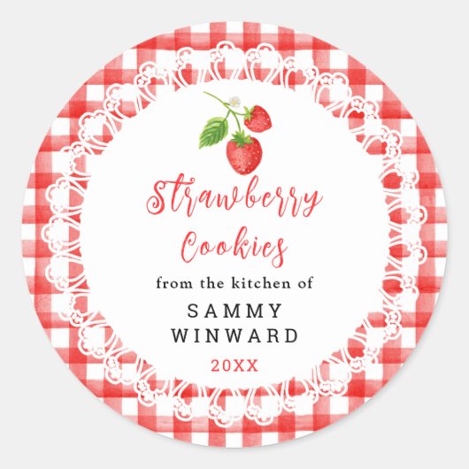 Homemade Strawberry Cookies Label Runder Aufkleber (Vorderseite)