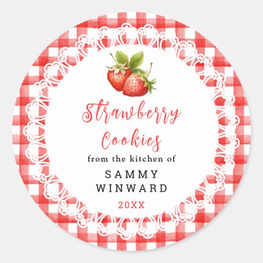 Homemade Strawberry Cookies Label Runder Aufkleber (Vorderseite)