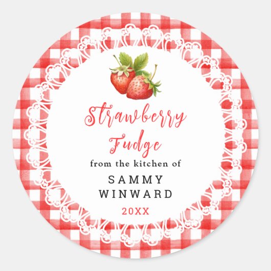 Homemade Strawberry Fudge Label Runder Aufkleber (Vorderseite)