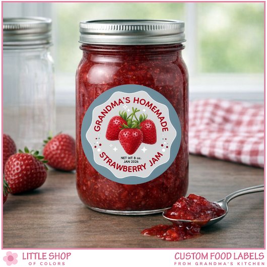 Homemade Strawberry Jam Canning Jar Labels Runder Aufkleber