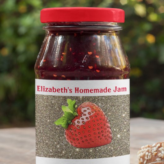 Homemade Strawberry Jam Custom Sparkle Silver Red Lebensmitteletikett